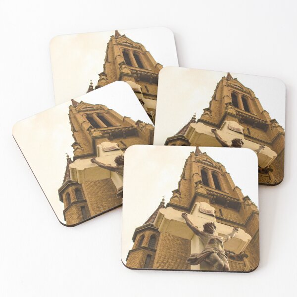 Item preview, Catholic church with Jesus on cross sculpture in front designed and sold by nikola993.