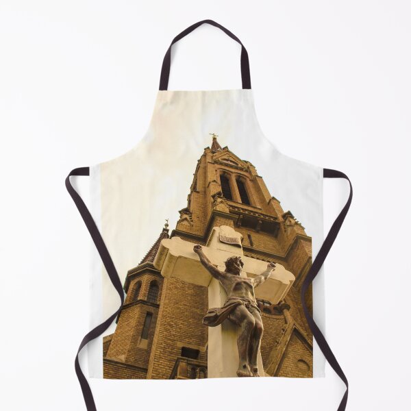 Item preview, Catholic church with Jesus on cross sculpture in front designed and sold by nikola993.