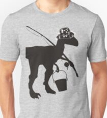 Camiseta ajustada Divertido dinosaurio de pesca con mosca