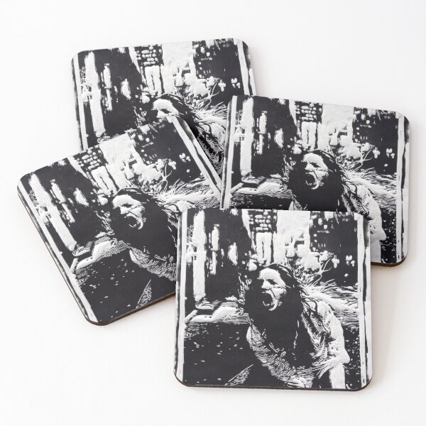 Item preview, black and white woodcut of girl screaming in the street, street madness, melancholy, rage, feelings on the surface, exorbitant ego designed and sold by Mariuki Flow.