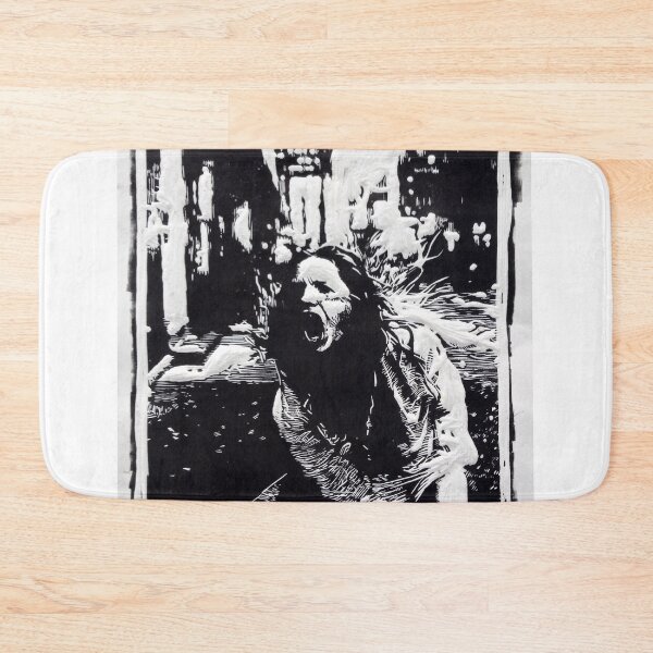Item preview, black and white woodcut of girl screaming in the street, street madness, melancholy, rage, feelings on the surface, exorbitant ego designed and sold by Mariuki Flow.