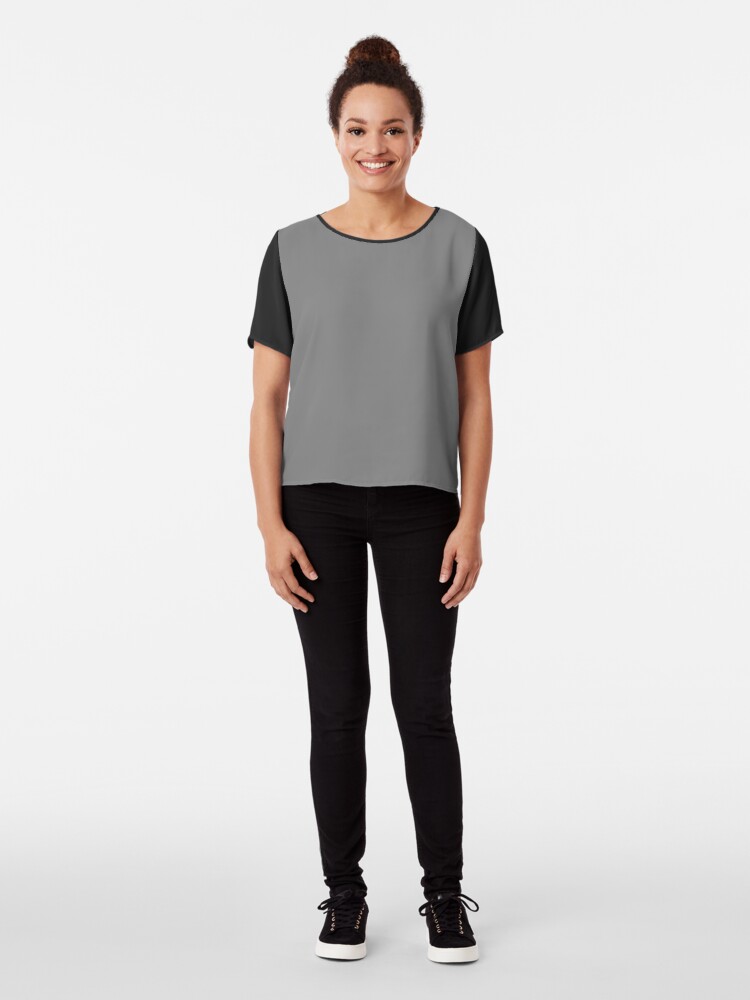 Alternate view of Solid Dark Gray Color Chiffon Top