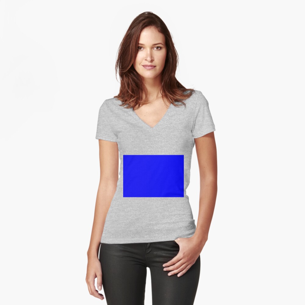 Solid Blue Color Fitted V-Neck T-Shirt