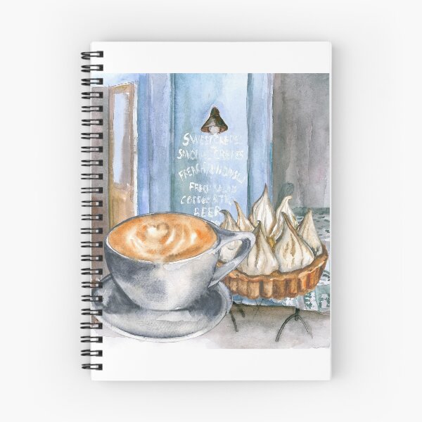 Item preview, Watercolor sketch Vintage cafe and coffee with dessert ?  designed and sold by xeniialunina.