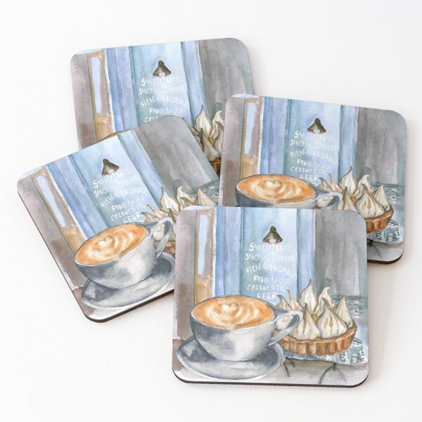 Item preview, Watercolor sketch Vintage cafe and coffee with dessert ?  designed and sold by xeniialunina.