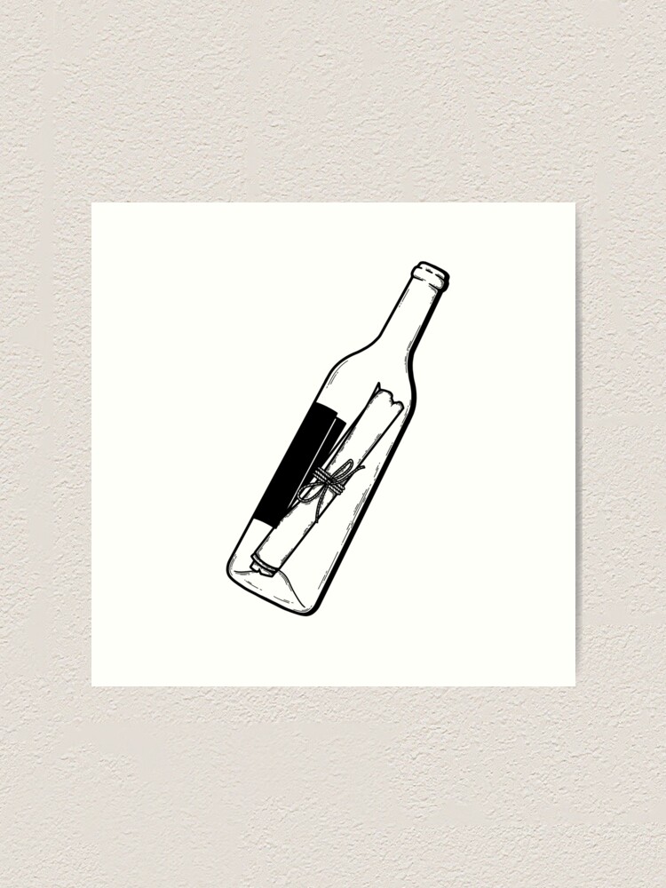 Wine Glass & Bottle Single Line Art Print