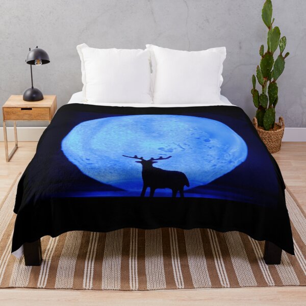 Item preview, A silhouetted reindeer in front of the blue huge moon designed and sold by FCEalin.