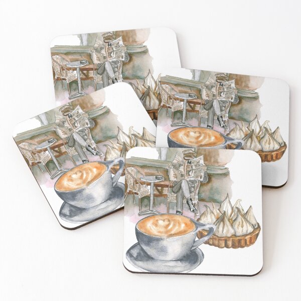 Item preview, Vintage cafe watercolor illustration girl in coffee shop with coffee and dessert designed and sold by xeniialunina.
