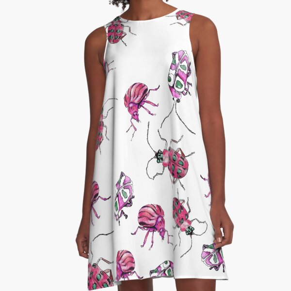 Pink Beetles in Watercolor A-Line Dress