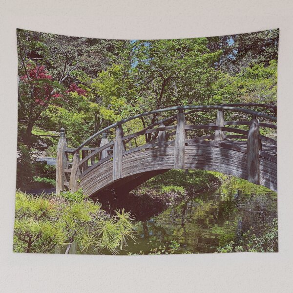 Item preview, Wooden Bridge Over Pond Surrounded by Greenery designed and sold by Superior-Prints.