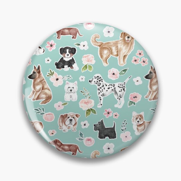 Item preview, Watercolor Dogs and Flowers on Aqua Blue, Pet Decor, Puppy Dog Art designed and sold by cateandrainn.
