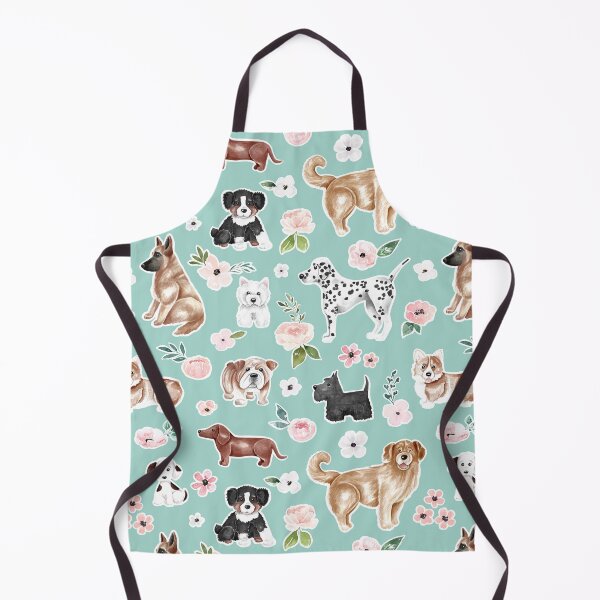 Item preview, Watercolor Dogs and Flowers on Aqua Blue, Pet Decor, Puppy Dog Art designed and sold by cateandrainn.