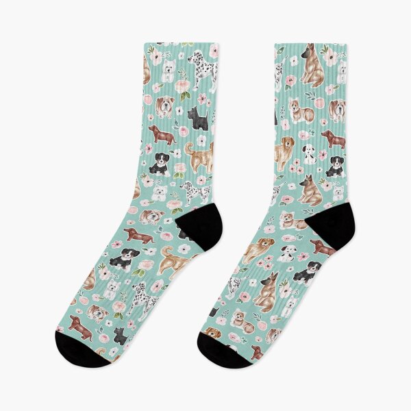 Item preview, Watercolor Dogs and Flowers on Aqua Blue, Pet Decor, Puppy Dog Art designed and sold by cateandrainn.