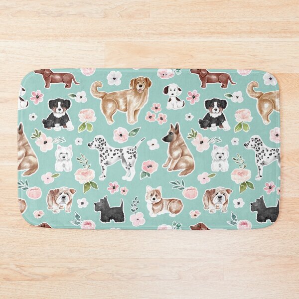 Item preview, Watercolor Dogs and Flowers on Aqua Blue, Pet Decor, Puppy Dog Art designed and sold by cateandrainn.