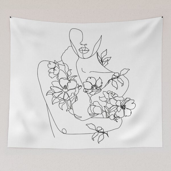 Item preview, Self love. woman hugs herself, flowers grow out Line Art Print. Woman With Flowers. Nude Line Art. designed and sold by OneLinePrint.