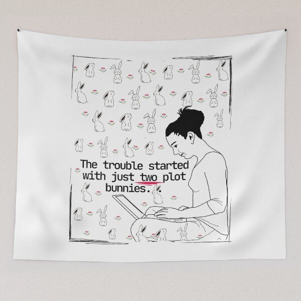 Item preview, Funny Fan Girl Writing Fanfiction Surrounded By Plot Bunnies designed and sold by StormyMuse.