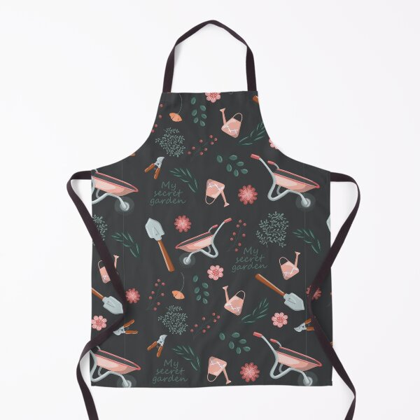 Item preview, Seamless vector pattern of garden tools and plants hand drawn elements over black designed and sold by Familyshmot.