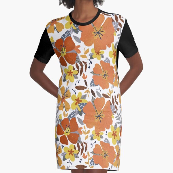 Orange and Flowers Graphic T-Shirt Dress