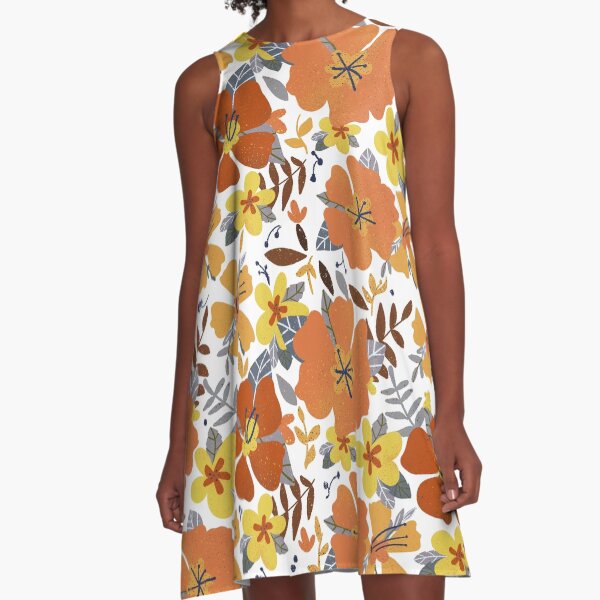Orange and Flowers A-Line Dress