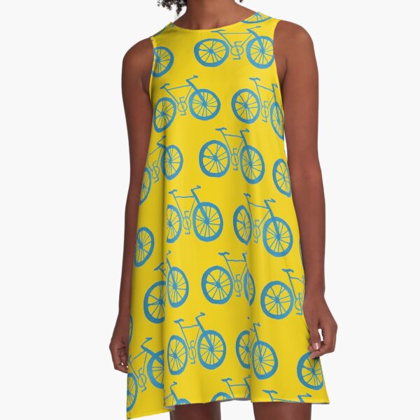 Bikes in Yellow and Blue A-Line Dress