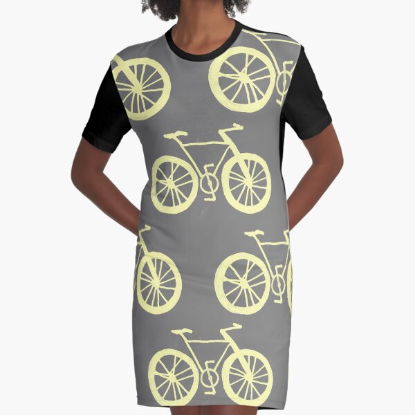 Bikes in Yellow and Grey Graphic T-Shirt Dress