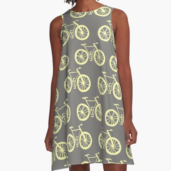 Bikes in Yellow and Grey A-Line Dress