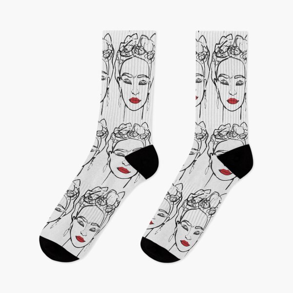 Item preview, Frida Kahlo famous mexican painter line portrait red lips and roses minimalist decoration designed and sold by T-Mex.