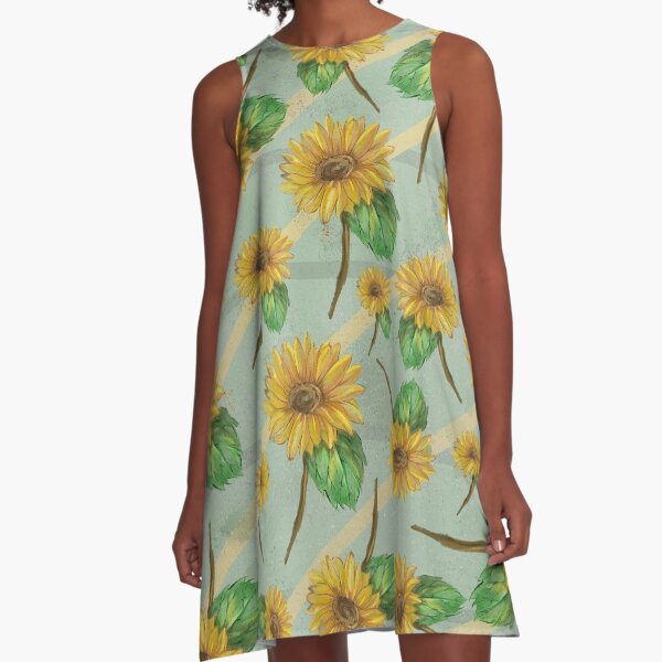 Sunflowers with Stripes A-Line Dress