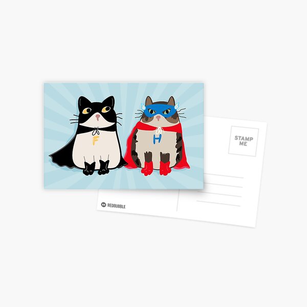 Fred and Henry, Superhero Cats in Masks and Capes Postcard