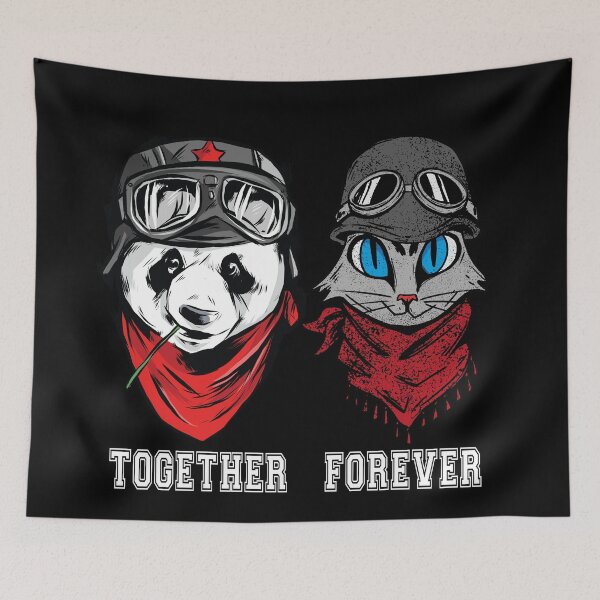 Item preview, Panda and cat couple in hats and goggles with the words together forever designed and sold by ajtechdesigns.