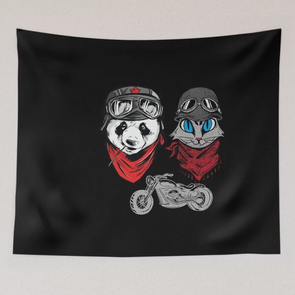 Item preview, Panda and cat couple in hats and goggles that rides together stays together designed and sold by ajtechdesigns.