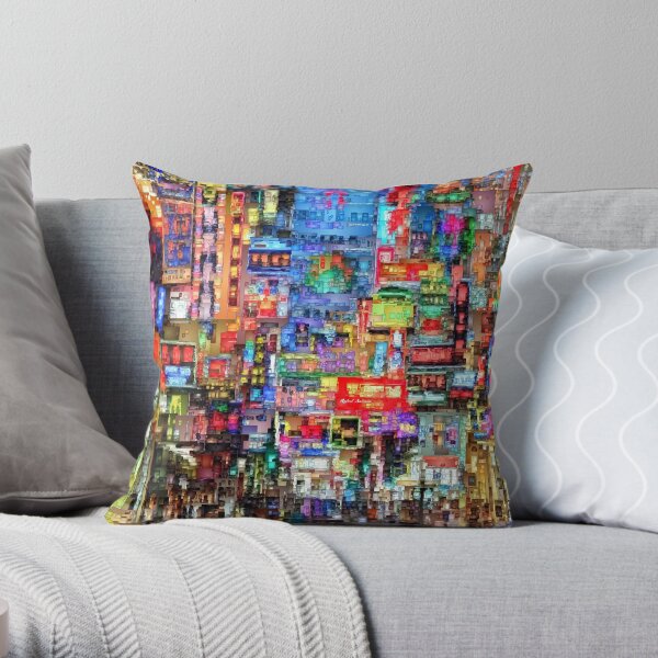 Hong Kong City Nightlife Throw Pillow