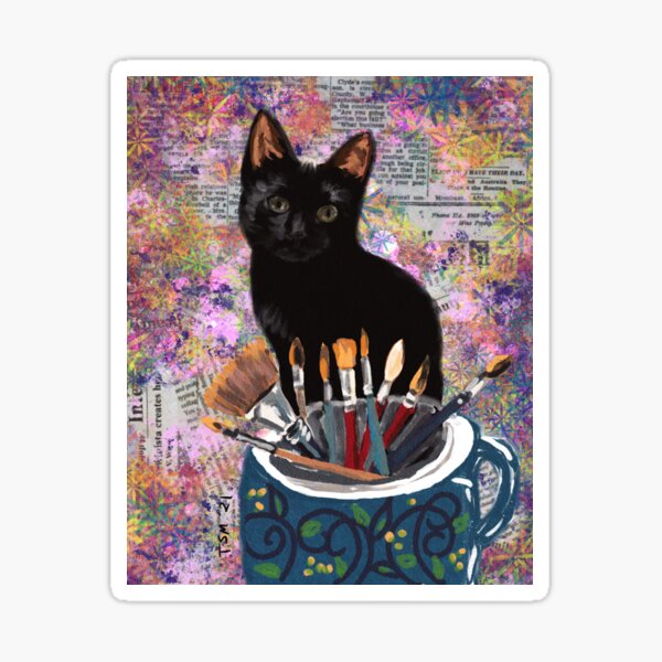 Picatsso, black cat, collage Sticker
