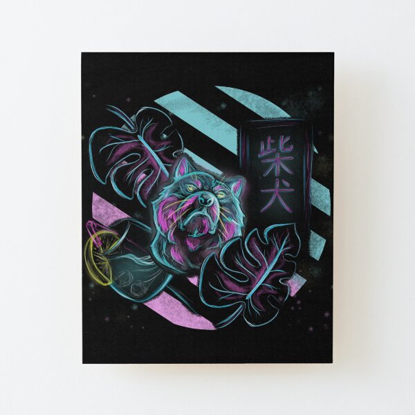 Shiba Inu Neon Beach Style Aufgezogener Druck auf Holz