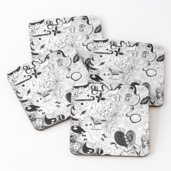 Item preview, Black and White Abstract Doodles Aesthetic Featuring clouds, hearts, aliens, flowers, and vamps designed and sold by Vizartsgirl.