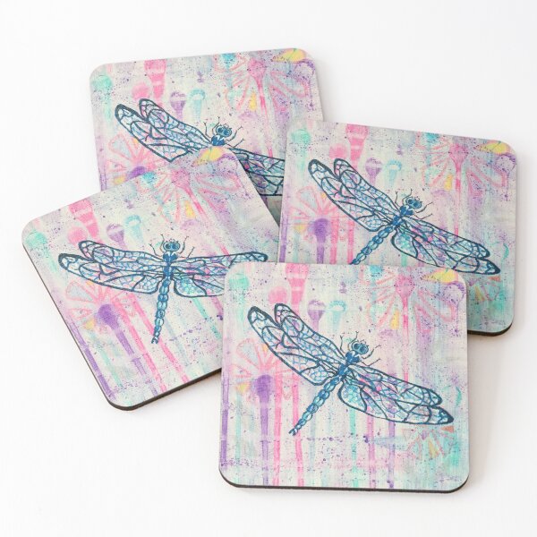 Item preview, Dragonfly over pastel abstract flowers designed and sold by JessCarol-Art.