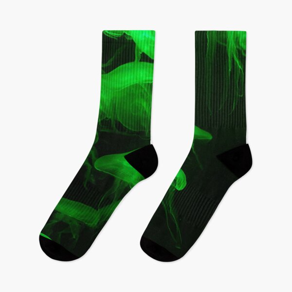 Item preview, Jellyfish animal that is found in ocean also called as Moon Jellyfish. Glowing green color on black background designed and sold by Artsy Boulevard.