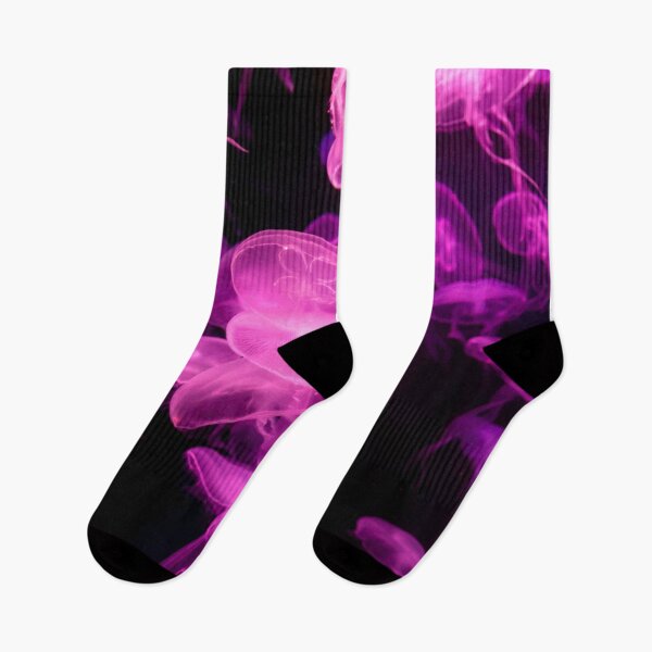 Item preview, Jellyfish animal that is found in ocean also called as Moon Jellyfish. Glowing pink color on black background designed and sold by Artsy Boulevard.