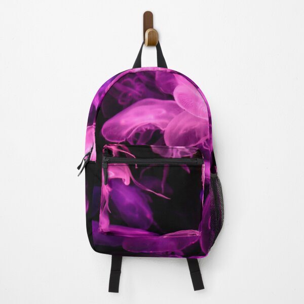 Item preview, Jellyfish animal that is found in ocean also called as Moon Jellyfish. Glowing pink color on black background designed and sold by Artsy Boulevard.