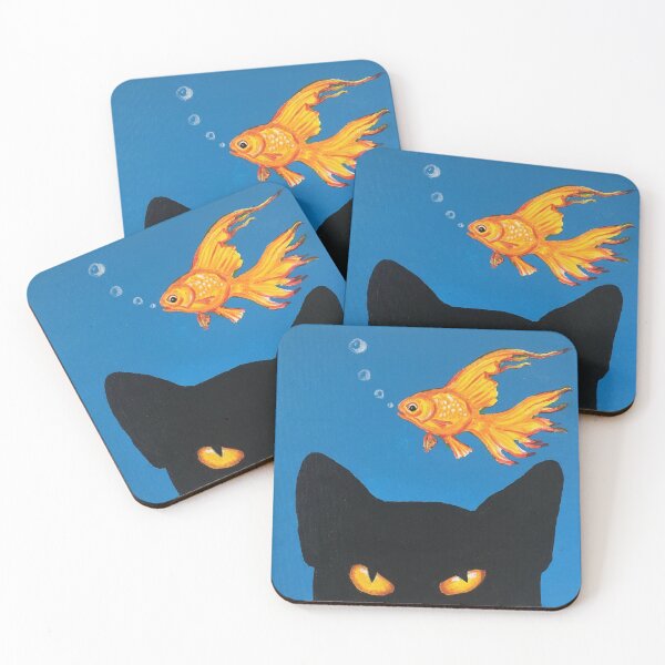 Item preview, Black Cat Watching a Nervous Goldfish designed and sold by JessCarol-Art.