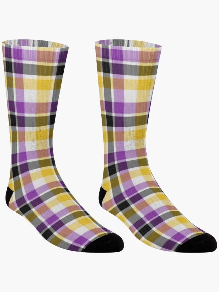 Thumbnail 3 of 5, Socks, PRIDE PLAID - Nonbinary designed and sold by studiousmage.