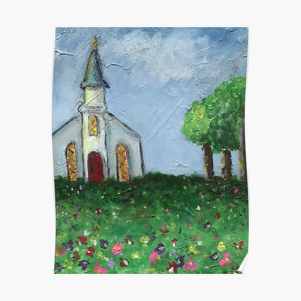 Little White Church In The Country Art Print Gift For Him Or Her Tiny Church In A Countryside Setting