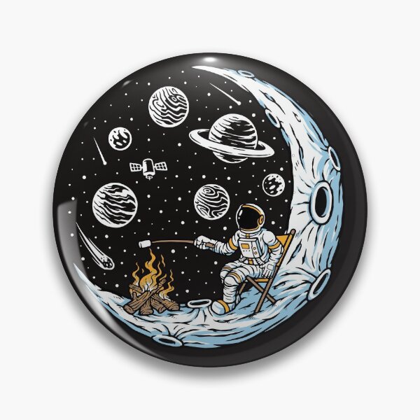 Artikelvorschau, Astronaut in Lagerfeuer auf der Mondillustration entworfen und verkauft von VerboShop.