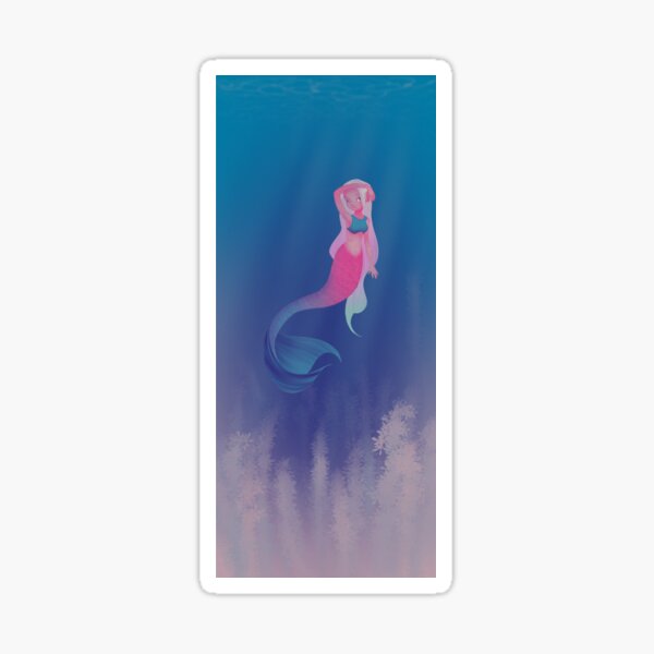 Pink Mermaid With Background Sticker For Sale By Micahsdoodle Redbubble