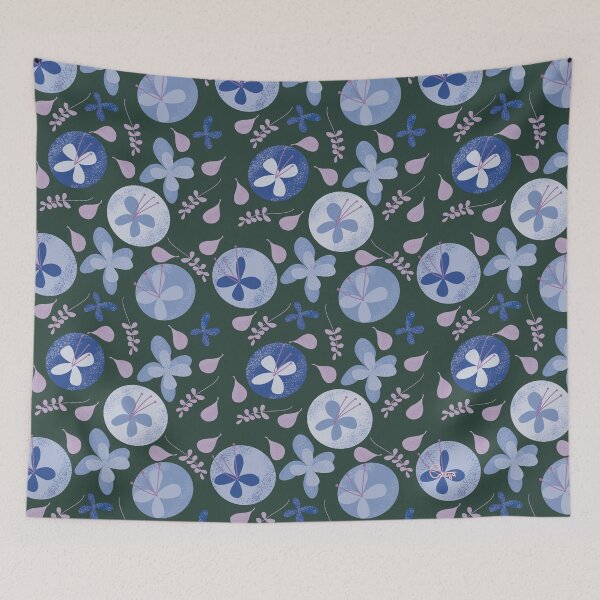 Item preview, Whimsical Butterfly Flower Pattern on Navy Blue designed and sold by Artistestella.