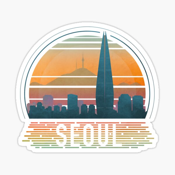 Aperçu de l'œuvre Skyline de Séoul Corée - Coucher de soleil rétro créée et vendue par tanimator.
