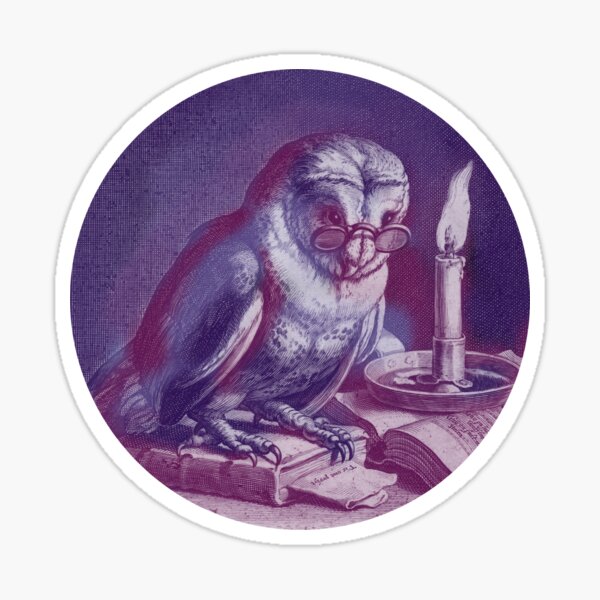Owl with Glasses and Books Sticker
