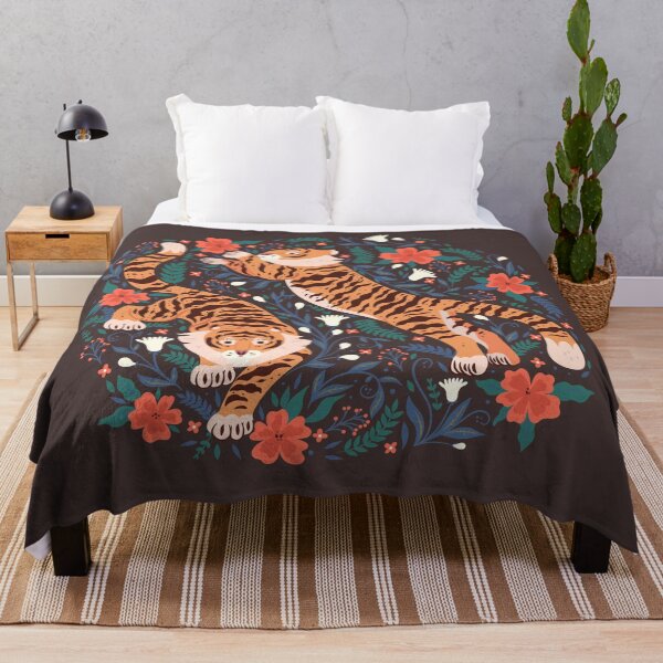Item preview, tiger and flowers on a dark background designed and sold by burbura.