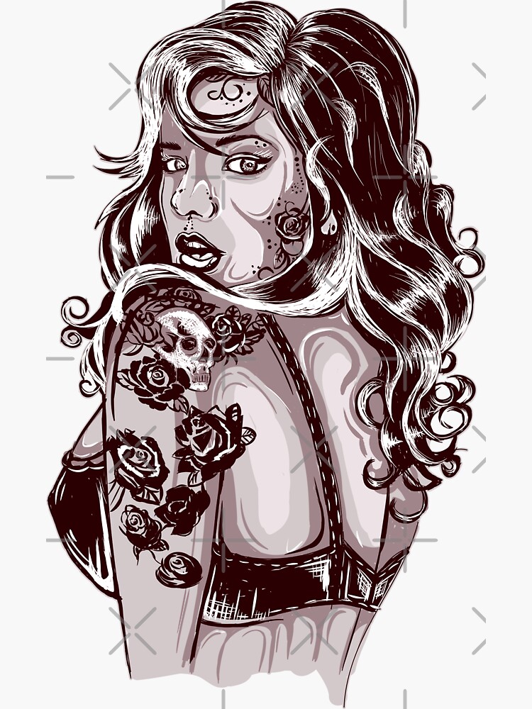 Vintage Pin Up Tattoo Girl Sticker For Sale By Renju1902 Redbubble 