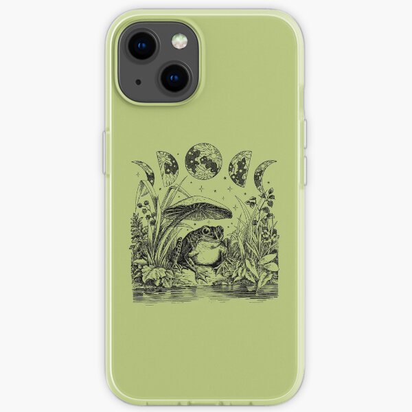 Cute Cottagecore Aesthetic Frog Mushroom Moon Witchy Vintage Pastel Green iPhone Soft Case